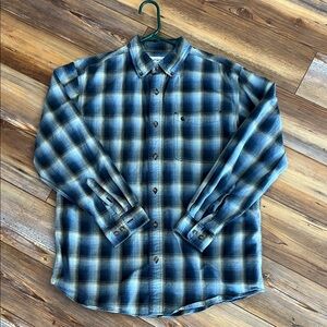 Carhartt Men's Blue and Tan Checkered Shirt Large